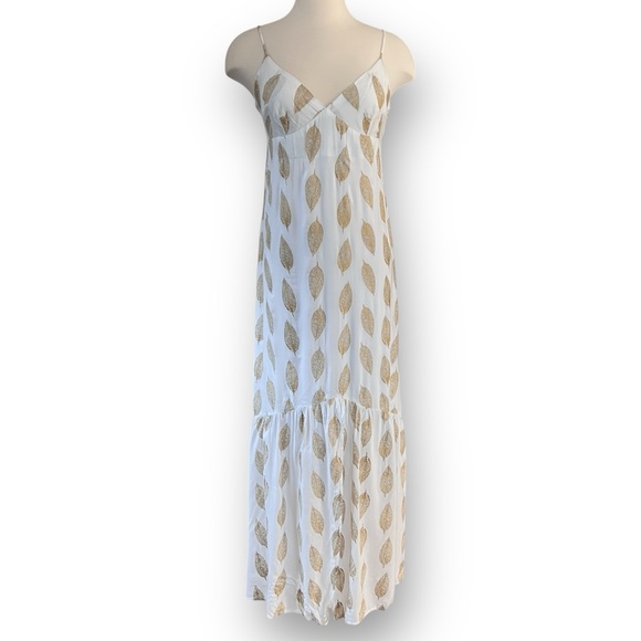NWT Pampelone White Gold Leaf Split Hem Maxi Dress - Picture 1 of 9